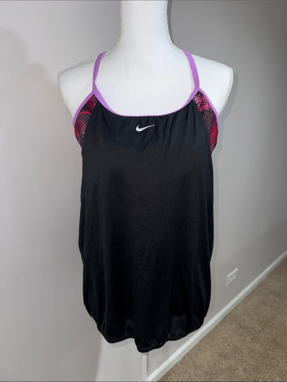 Nike Black One-Piece Swim Suit with Pink Accents